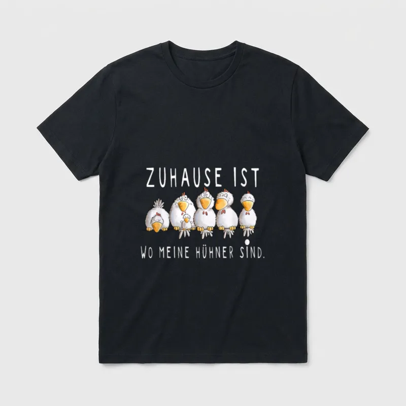Huhn Spruch Design I T-Shirt – Fünf Hühner, Küken und Ei mit Spruch zu Hühnern – Klassisches T-Shirt in Schwarz