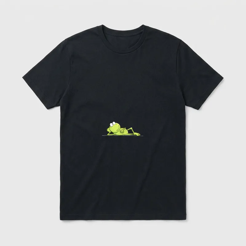 Relax Frosch Handgemaltes Lustiges T-Shirt – Klassisches T-Shirt in Schwarz
