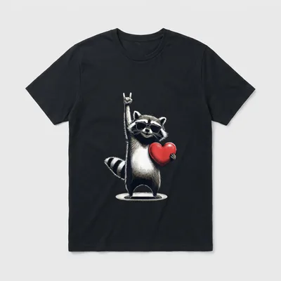 Lustiger Waschbär Rock On T-Shirt – Klassisches T-Shirt in Schwarz