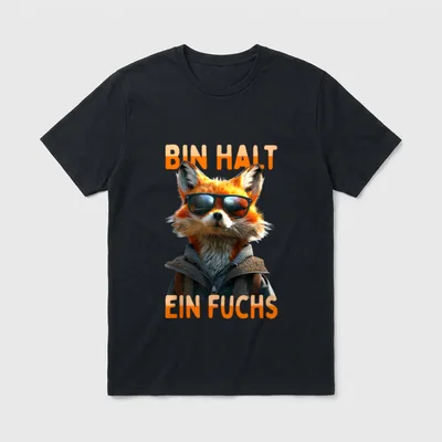 Fuchs Spruch Bin Halt T-Shirt – Fuchs mit Sonnenbrille, Schriftzug „Bin halt ein Fuchs“ – Klassisches T-Shirt in Schwarz