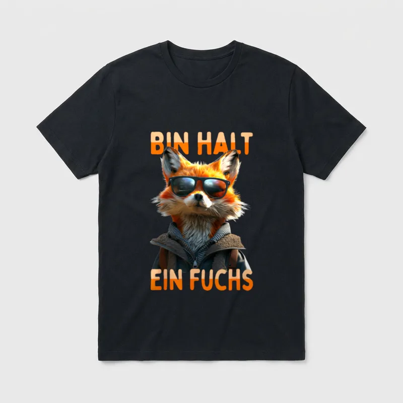 Fuchs Spruch Bin Halt T-Shirt – Fuchs mit Sonnenbrille, Schriftzug „Bin halt ein Fuchs“ – Klassisches T-Shirt in Schwarz