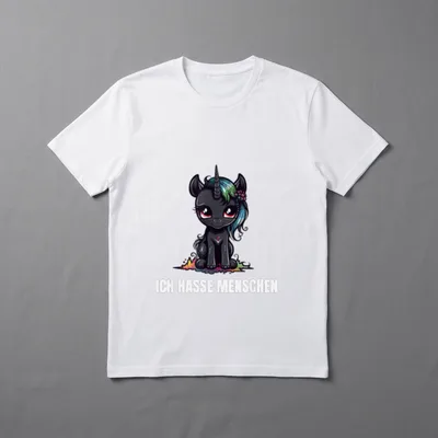 Böses Witziges Einhorn. Ich T-Shirt – Schwarzes Einhorn mit Spruch „ICH HASSE MENSCHEN“ – Klassisches T-Shirt in Schwarz