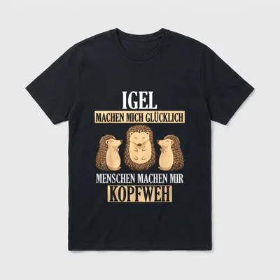 Igel Wald Tier Igelliebhaber T-Shirt – Drei Igel, Schriftzug „Igel machen mich glücklich“ – Klassisches T-Shirt in Schwarz