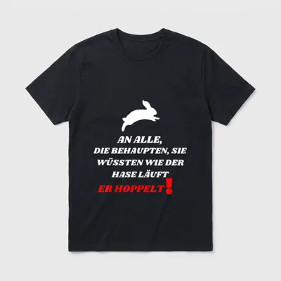 Wüssten wie der Hase T-Shirt – Springender weißer Hase über rot-weißem Spruch zum Hasenlauf – Klassisches T-Shirt in Schwarz