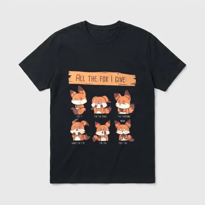 Look At All The T-Shirt – Holzschild „All The Fox I Give:“ mit sechs Fuchs-Gesichtern – Klassisches T-Shirt in Schwarz