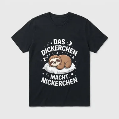 Das Dickerchen Macht Nickerchen T-Shirt – Schlafendes Faultier auf Kissen mit Mond und Zzz – Klassisches T-Shirt in Schwarz