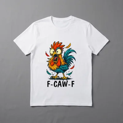 F Caw F Hahn T-Shirt – Schockierter Comic-Hahn mit Schriftzug „F-Caw-F“ – Klassisches T-Shirt in Schwarz