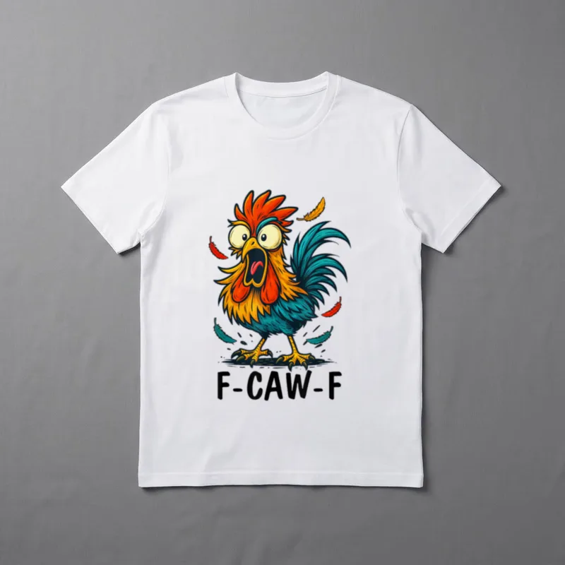 F Caw F Hahn T-Shirt – Schockierter Comic-Hahn mit Schriftzug „F-Caw-F“ – Klassisches T-Shirt in Schwarz