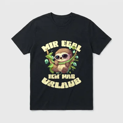 Mir Egal Ich Hab T-Shirt – Faultier mit Sonnenbrille, Text „Mir Egal Ich Hab Urlaub“ – Klassisches T-Shirt in Schwarz