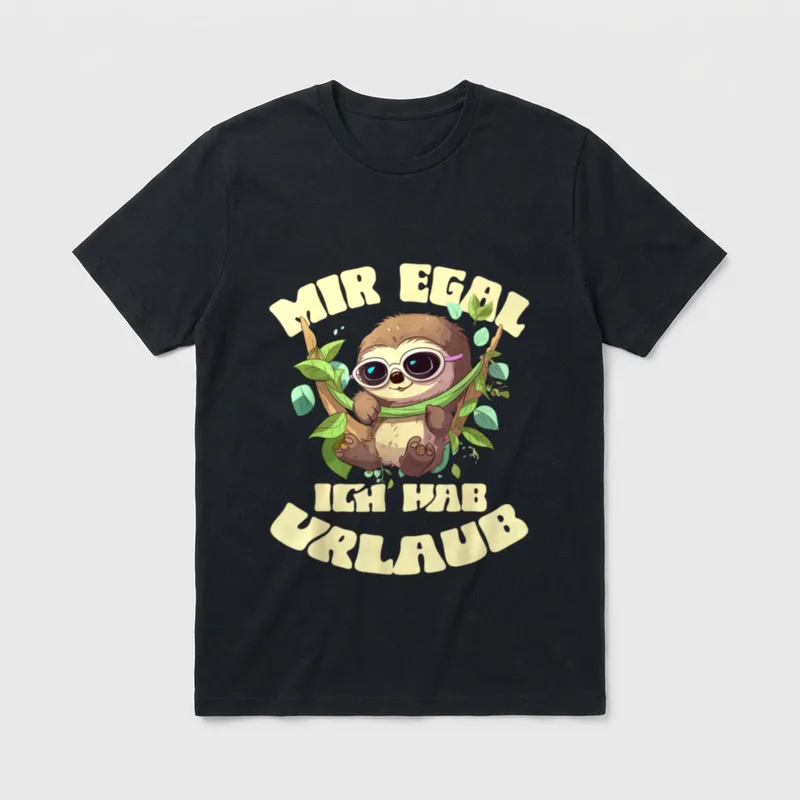 Mir Egal Ich Hab T-Shirt – Faultier mit Sonnenbrille, Text „Mir Egal Ich Hab Urlaub“ – Klassisches T-Shirt in Schwarz