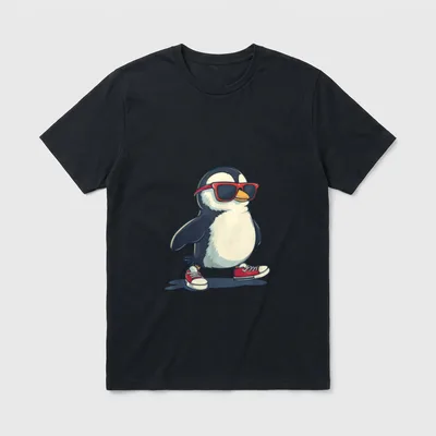Lustiger Pinguin mit coolen T-Shirt – Pinguin mit roter Sonnenbrille und roten Sneakern – Klassisches T-Shirt in Schwarz