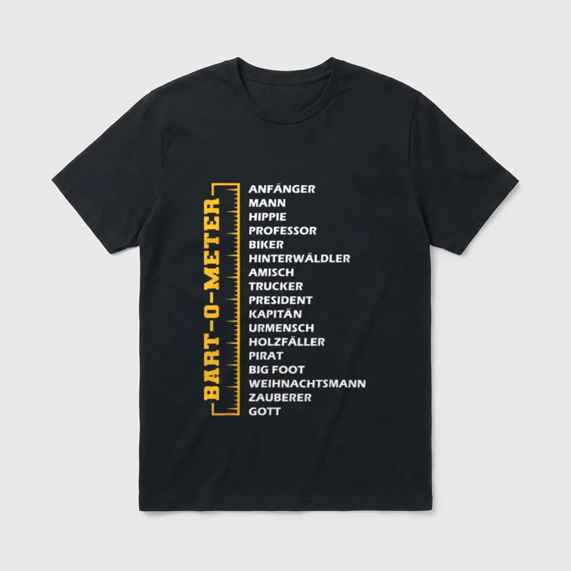 Bart-O-Meter Witziges Bart Bärtig T-Shirt – Skala BART-O-METER von Anfänger bis Gott – Klassisches T-Shirt in Schwarz