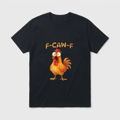 F-CAW-F Lustiges Huhn Meme T-Shirt – Schockierter Hahn mit Schriftzug F-CAW-F – Klassisches T-Shirt in Schwarz