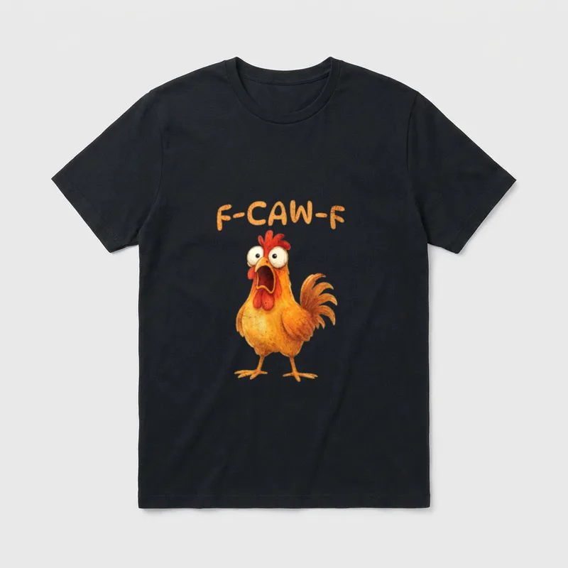 F-CAW-F Lustiges Huhn Meme T-Shirt – Schockierter Hahn mit Schriftzug F-CAW-F – Klassisches T-Shirt in Schwarz