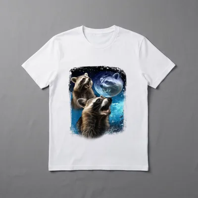 Racoon Moon Heulen T-Shirt – Drei Waschbärenköpfe vor Vollmond und Sternenhimmel – Klassisches T-Shirt in Schwarz
