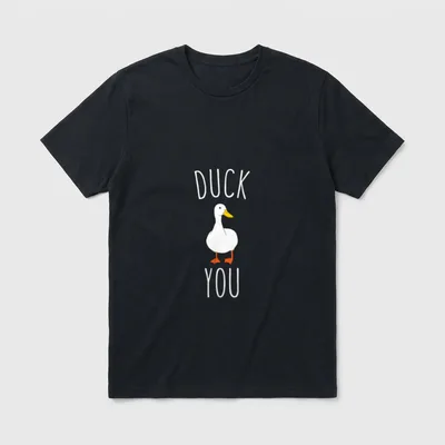 Duck You Lustiges Entenküken T-Shirt – Schriftzug „DUCK YOU“ mit weißer Ente mittig – Klassisches T-Shirt in Schwarz