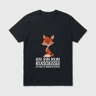 Schlaufuchs ich bin kein T-Shirt – Fuchs mit Brille, Spruch Ich bin kein Klugscheißer – Klassisches T-Shirt in Schwarz