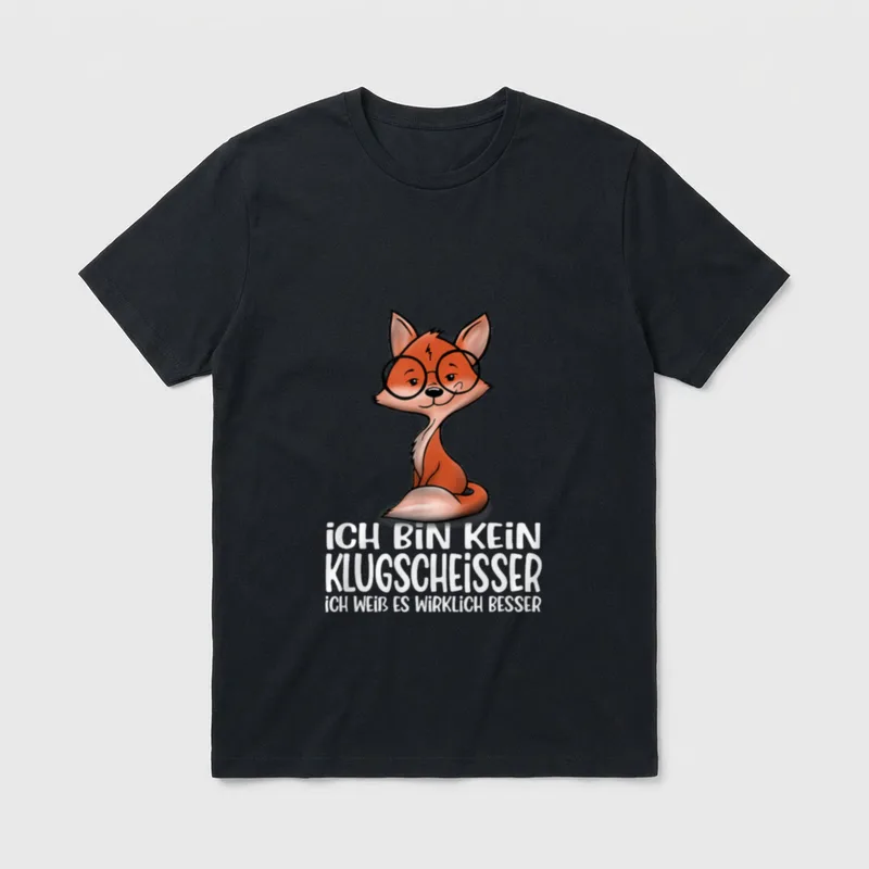 Schlaufuchs ich bin kein T-Shirt – Fuchs mit Brille, Spruch Ich bin kein Klugscheißer – Klassisches T-Shirt in Schwarz