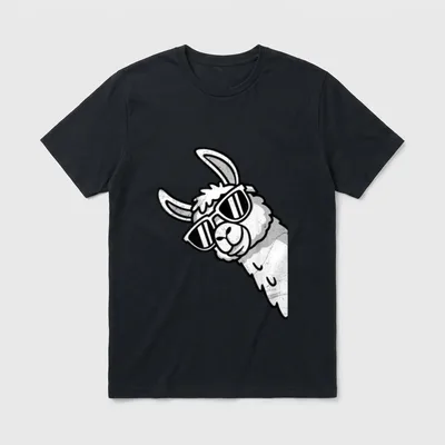 Alpaka Fan ALPAKAS Lama T-Shirt – Alpaka-Kopf mit Sonnenbrille, Comic-Stil, schwarz-weiß – Klassisches T-Shirt in Schwarz