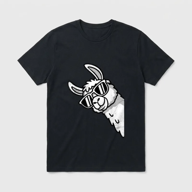 Alpaka Fan ALPAKAS Lama T-Shirt – Alpaka-Kopf mit Sonnenbrille, Comic-Stil, schwarz-weiß – Klassisches T-Shirt in Schwarz