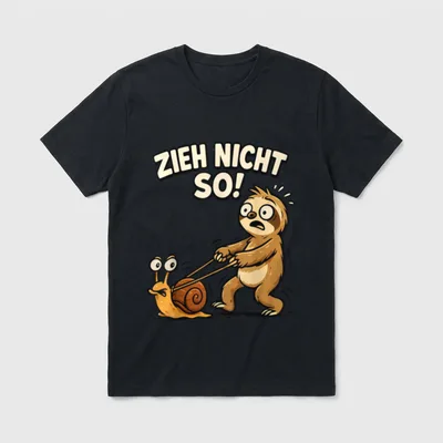 Faulenzer Witz T-Shirt – Faultier hält Schnecke fest mit dem Aufdruck Zieh Nicht So! – Klassisches T-Shirt in Schwarz