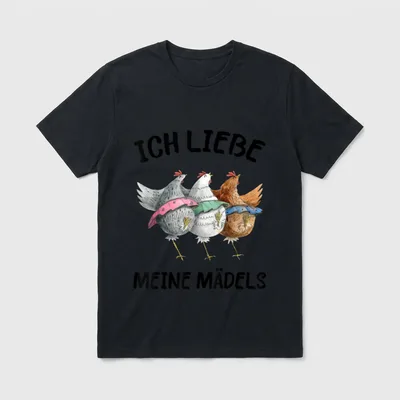 Lustiges Huhn Ich liebe meine T-Shirt – Drei Hennen mit Schriftzug „ICH LIEBE MEINE MÄDELS“ – Klassisches T-Shirt in Schwarz