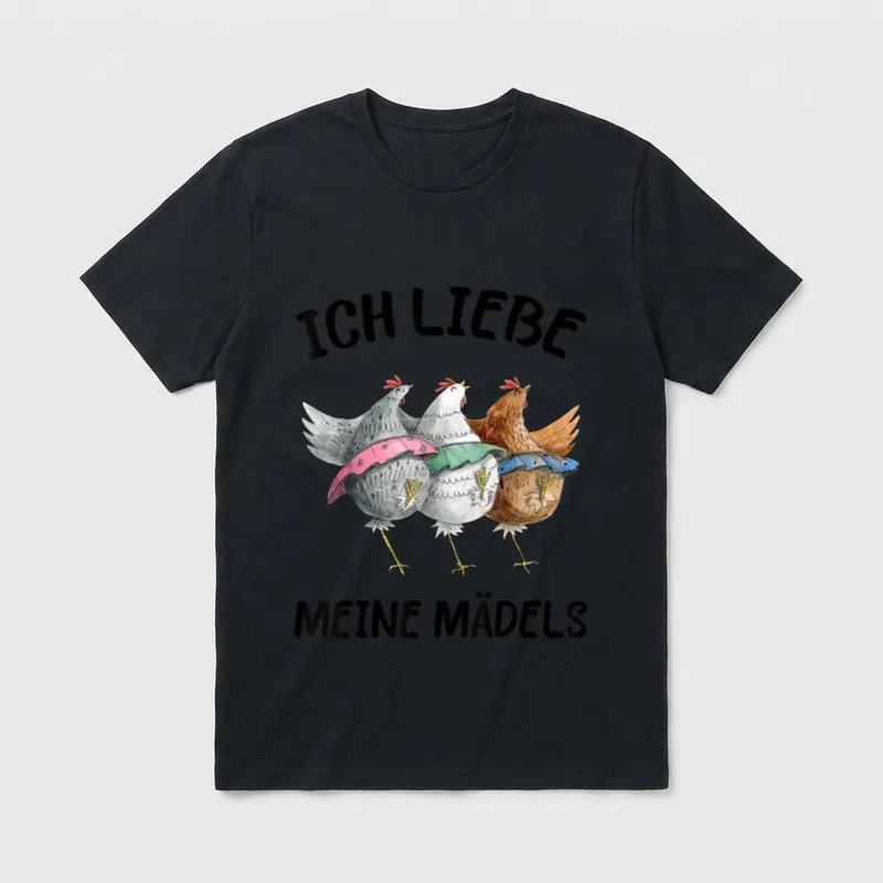 Lustiges Huhn Ich liebe meine T-Shirt – Drei Hennen mit Schriftzug „ICH LIEBE MEINE MÄDELS“ – Klassisches T-Shirt in Schwarz