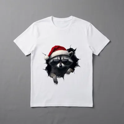 Lustiger Waschbär mit Weihnachtsmütze T-Shirt – Klassisches T-Shirt in Schwarz