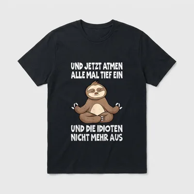 Und Jetzt Atmen Alle T-Shirt – Faultier meditiert, Spruch über tiefes Durchatmen – Klassisches T-Shirt in Schwarz