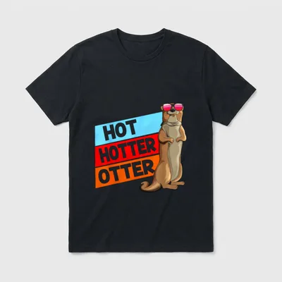 Hot Hotter Otter Süßer T-Shirt – Otter mit Sonnenbrille, Schriftzug „Hot Hotter Otter“ – Klassisches T-Shirt in Schwarz