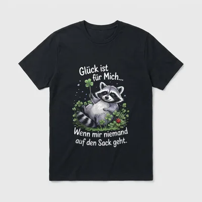 Raccoon Spruch Sarkasmus Büro T-Shirt – Waschbär im Klee mit Spruch über ungestörtes Glück – Klassisches T-Shirt in Schwarz