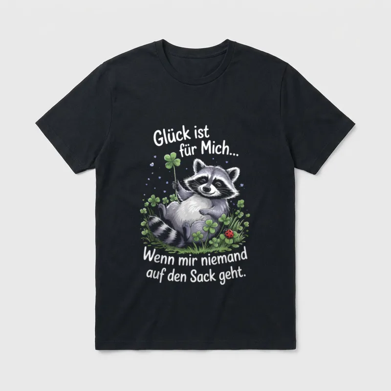 Raccoon Spruch Sarkasmus Büro T-Shirt – Waschbär im Klee mit Spruch über ungestörtes Glück – Klassisches T-Shirt in Schwarz