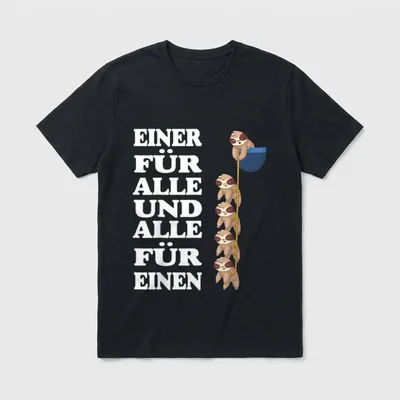 Lustiger Faultier Spruch T-Shirt – Fünf Faultiere klettern am Seil zur Tasse, Spruch daneben – Klassisches T-Shirt in Schwarz