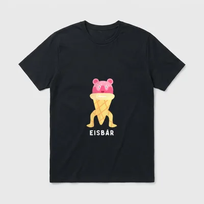 Eisbär Lustiges Wortspiel Wortwitz T-Shirt – Eistüte als Bärenkopf mit Schriftzug EISBÄR – Klassisches T-Shirt in Schwarz
