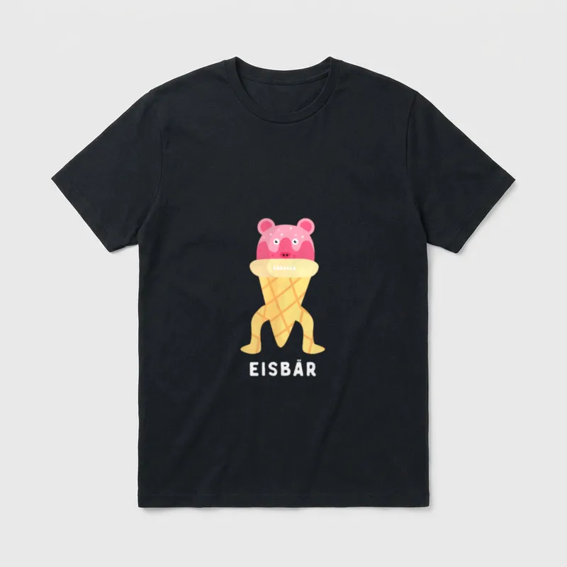 Eisbär Lustiges Wortspiel Wortwitz T-Shirt – Eistüte als Bärenkopf mit Schriftzug EISBÄR – Klassisches T-Shirt in Schwarz
