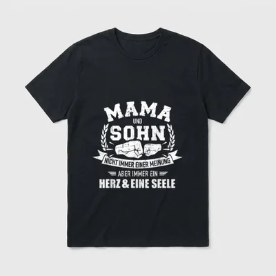 Mama und Sohn Herz T-Shirt – Mama und Sohn, Faustgruß, Herz & eine Seele Spruch – Klassisches T-Shirt in Schwarz