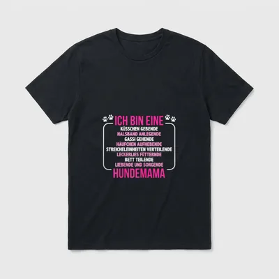 Hund Mama Hund Motiv T-Shirt – Pfoten und Text „Ich bin eine ... Hundemama“ in Pink – Klassisches T-Shirt in Schwarz