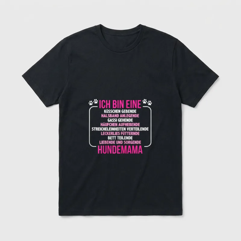 Hund Mama Hund Motiv T-Shirt – Pfoten und Text „Ich bin eine ... Hundemama“ in Pink – Klassisches T-Shirt in Schwarz