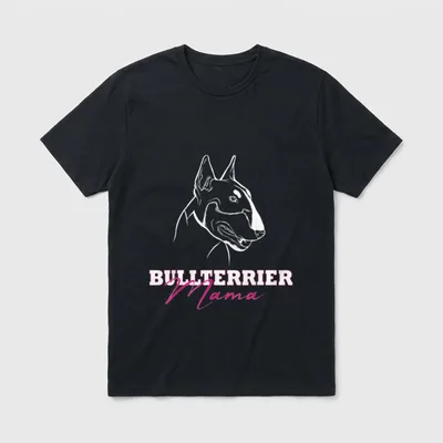 Hund Bullterrier Spruch Bulli T-Shirt – Bullterrierkopf mit Schriftzug „Bullterrier Mama“ – Klassisches T-Shirt in Schwarz