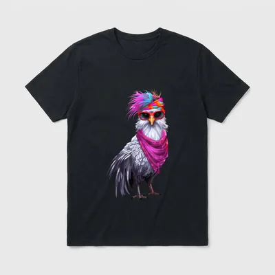 Hippie Huhn mit Bandana T-Shirt – Huhn mit Sonnenbrille, buntem Kopftuch und pinkem Halstuch – Klassisches T-Shirt in Schwarz