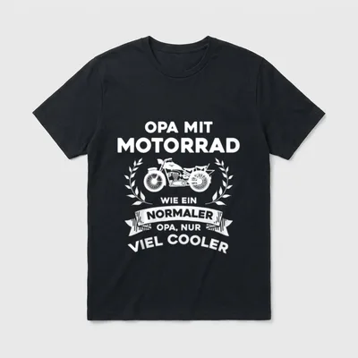 Biker Opa T-Shirt – Motorrad mit Lorbeerkranz und Spruch zum Thema Opa – Klassisches T-Shirt in Schwarz