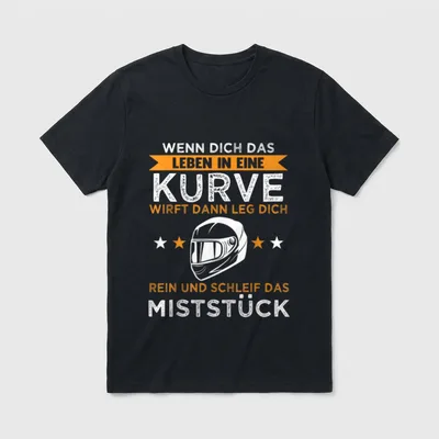 Lustige Motorrad Wenn dich T-Shirt – Helm mit Sternen und Spruch über Kurven im Leben – Klassisches T-Shirt in Schwarz