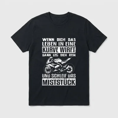 Wenn Dich Das Leben T-Shirt – Spruch über Kurven im Leben mit Sportmotorrad-Grafik – Klassisches T-Shirt in Schwarz