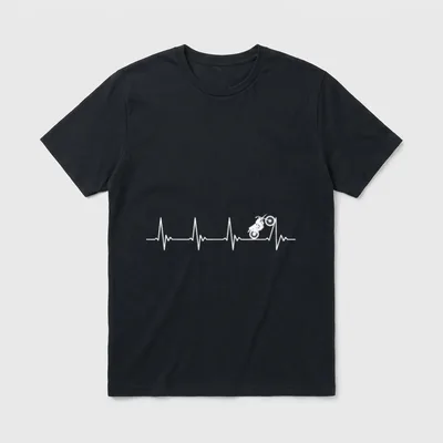Motocross Dirt Bike Motorrad T-Shirt – EKG-Linie geht in springenden Motocross-Fahrer über – Klassisches T-Shirt in Schwarz