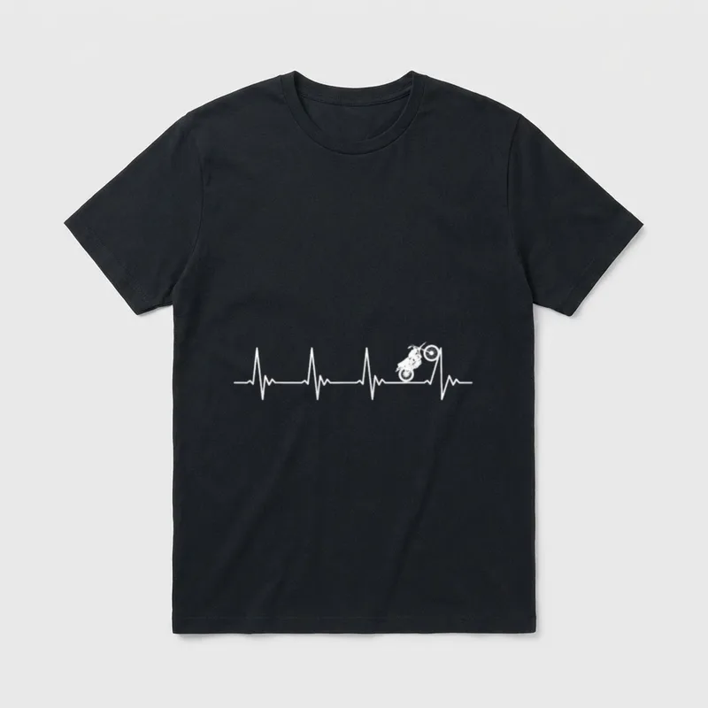 Motocross Dirt Bike Motorrad T-Shirt – EKG-Linie geht in springenden Motocross-Fahrer über – Klassisches T-Shirt in Schwarz