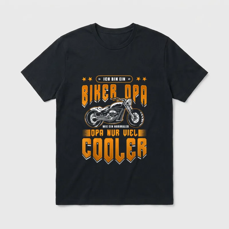 Lustig Motorrad Ich bin T-Shirt – Biker Opa Spruch mit Chopper-Motorrad und Sternen – Klassisches T-Shirt in Schwarz