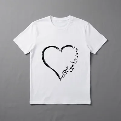 Love Music Musiker Herz T-Shirt – Herz aus Pinselstrichen mit Notenschlüssel und Noten – Klassisches T-Shirt in Schwarz