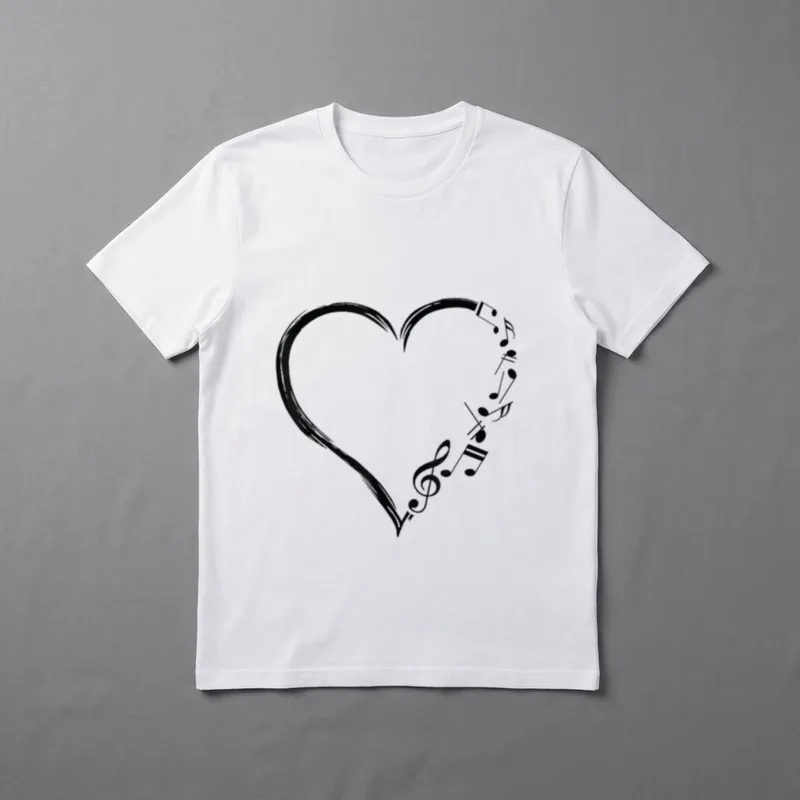 Love Music Musiker Herz T-Shirt – Herz aus Pinselstrichen mit Notenschlüssel und Noten – Klassisches T-Shirt in Schwarz