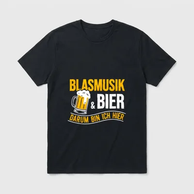 Lustige Bier Blasmusik Schlager T-Shirt – Bierkrug mit Schaum und Spruch „Blasmusik & Bier“ – Klassisches T-Shirt in Schwarz