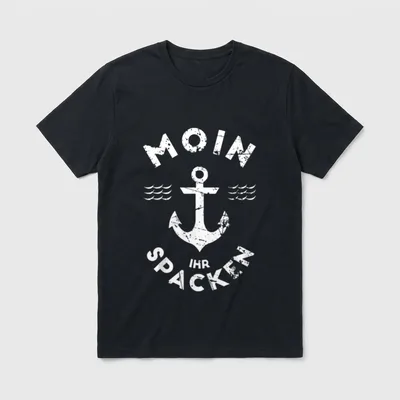 Moin ihr Spacken Lustiges T-Shirt – Schriftzug „Moin ihr Spacken“ mit Anker und Wellen – Klassisches T-Shirt in Schwarz